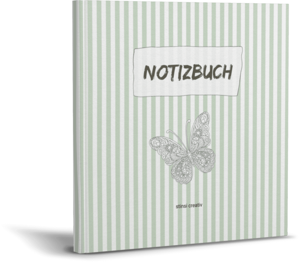 notizbuch gruen weiß gestreift mit schmetterling